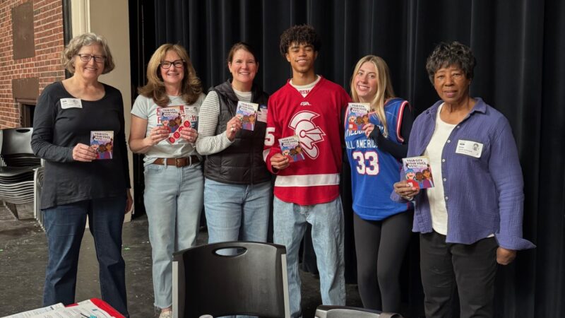 DeLaSalle Ellen Gavin, Meg Walters, Sara Barry, Edric Duffy (student), Clare Mignongna (student) and Irma Johnson (Delta SigmaTheta)